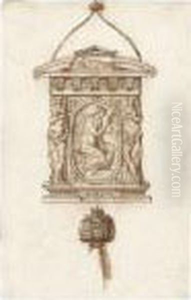 Design For A Mirror With An
Allegorical Figure Of Prudence, And Aseparate Study Of A Handle - view 1
