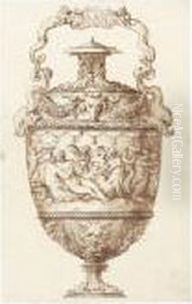 Design For A Flask With Swing-handle Decorated With Seagods - view 1