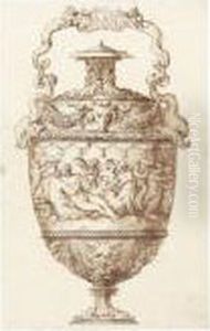 Design For A Flask With Swing-handle Decorated With Seagods
