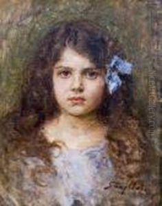 Ritratto Di Bambina Con Fiocco Azzurro Nei Capelli