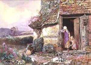 At the Cottage Door by Myles Birket Foster