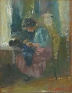 Interior Cu Femeie Citind by Ipolit Strambu