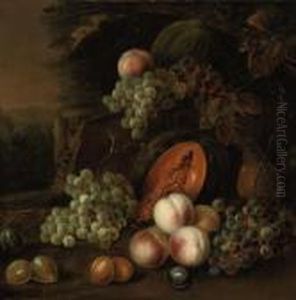 Grapes, Plums, Peaches, Pears And Pumpkins In A Landscape Grapes, Plums, Peaches, Pears And Pumpkins In A Landscape
