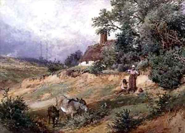Children and Donkeys by a Heath Cottage - view 1