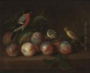A Bullfinch And Other Birds With Peaches