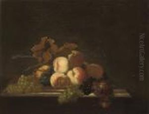 Peaches And Grapes On The Vine, On A Stone Ledge Peaches And Grapes On The Vine, On A Stone Ledge