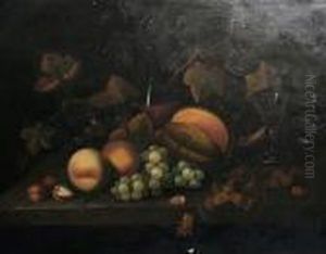 Still Life With Fruit, Nuts And A Decanter On A Ledge by Tobias Stranover