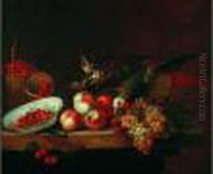 Nature Morte Aux Raisins Et Panier De Fraises Sur Un Entablement