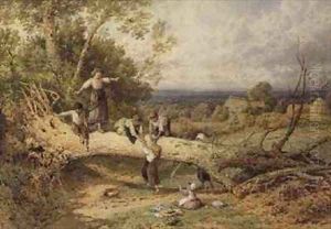 Children Playing on a Fallen Tree by Myles Birket Foster