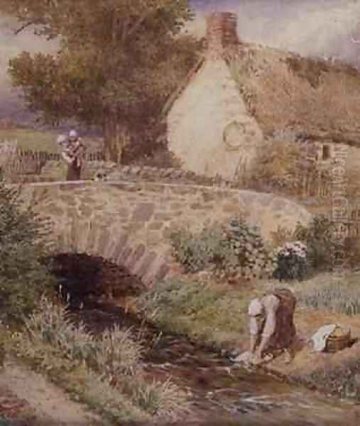Woman Washing Clothes in a Stream - view 1