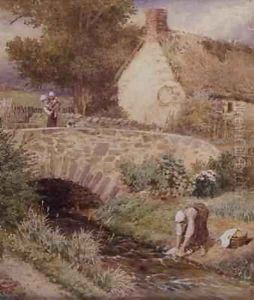 Woman Washing Clothes in a Stream by Myles Birket Foster