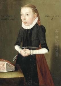 Portrait Of A Lady, Three-quarter Length, In Black Standing By Atable Portrait Of A Lady, Three-quarter Length, In Black Standing By Atable