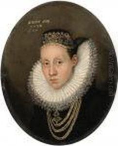 Portrait Of A Lady, Aged 27, Small Bust Length, In A White Ruff Andgold Embroidered Cap Portrait Of A Lady, Aged 27, Small Bust Length, In A White Ruff Andgold Embroidered Cap