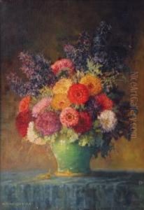 Herbstblumenstraus In Gruner Vase by Max Theodor Streckenbach