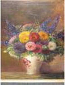 Still Life Of Zinnias by Max Theodor Streckenbach