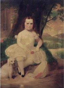 Portrait Of A Dark-haired Young Girl With A White Poodle