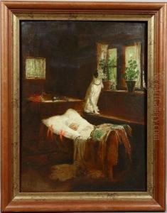 Dog Guarding A Sleeping Infant by Franciszek Streitt