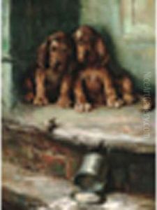 Sheltering From The Rain Signed, Oil On Canvas 30 3/4 X23in