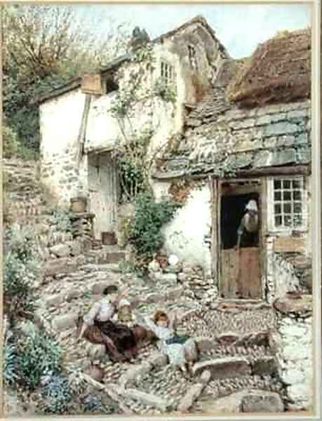 Young Girls At Rest On Cobbled Steps - view 1