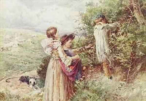 Children picking blackberries - view 1