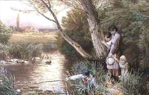 Children Playing by a Stream by Myles Birket Foster