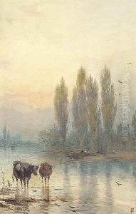 Cattle watering, evening by Myles Birket Foster