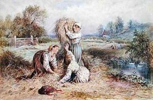 Children playing in a meadow by Myles Birket Foster