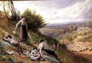 The Hillside Gatherine Foxgloves by Myles Birket Foster