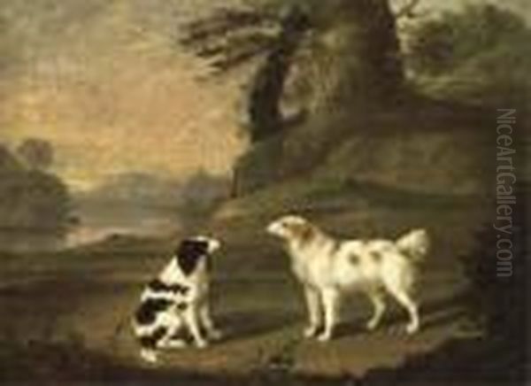 Two Spaniels In A Wooded River Landscape - view 1