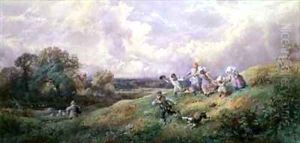 Children Running Down a Hill by Myles Birket Foster