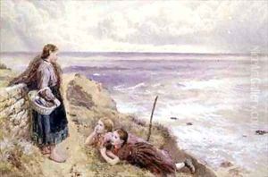 On Cullercoats Cliffs by Myles Birket Foster