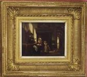 An Artist And His Family In A Domestic Interior by Johannes Anthonie Balthasar Stroebel