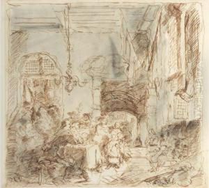 An Interior With Musicians Performing Before A Civic Guardcompany by Johannes Anthonie Balthasar Stroebel