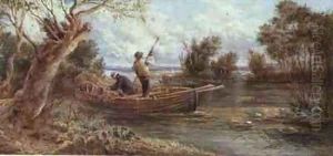 Setting eel traps by Myles Birket Foster