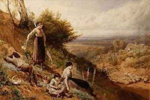 The Hillside or Gathering Foxgloves by Myles Birket Foster