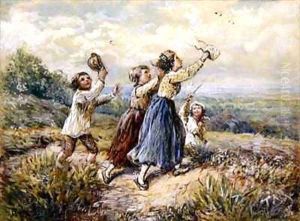 Children Chasing Butterflies by Myles Birket Foster