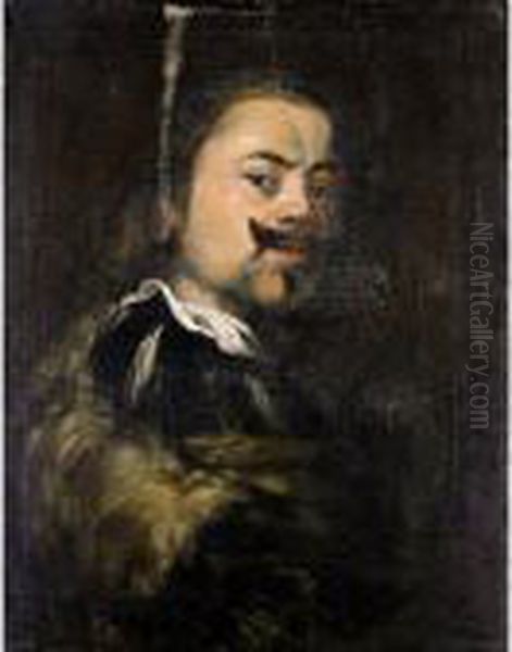 Portrait Of A Gentleman, Head And Shoulders, Wearing Black, With A Fur Lined Coat - view 1