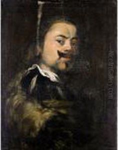 Portrait Of A Gentleman, Head And Shoulders, Wearing Black, With A Fur Lined Coat by Bernardo Strozzi