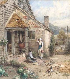 Peeling potatoes by Myles Birket Foster