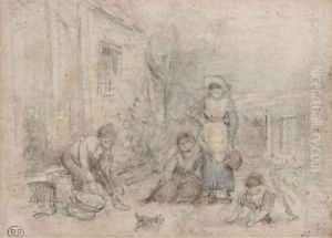 The cottage door by Myles Birket Foster