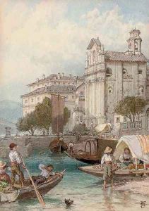 A lazy afternoon on the banks of Lake Como by Myles Birket Foster