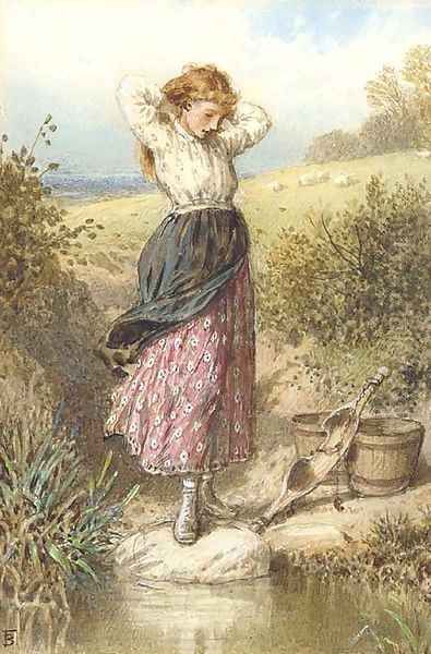 A milkmaid resting by a stream - view 1