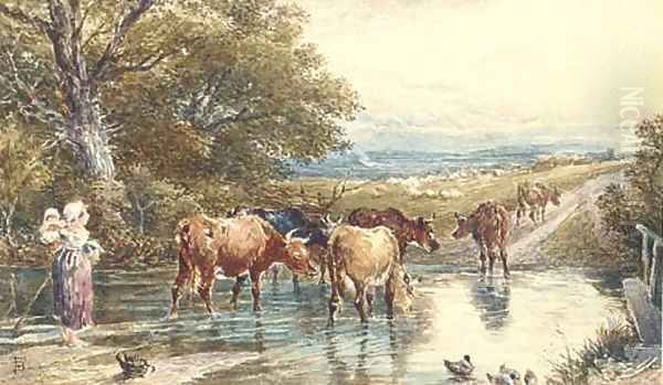 Cattle fording a stream - view 1
