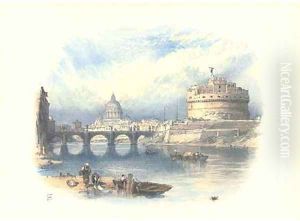 The tower of St Angelo with St Peter's beyond, Rome, Italy by Myles Birket Foster