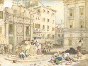 A corner of the Piazza di San Marco showing part of the Cardinals' Palace, Venice by Myles Birket Foster