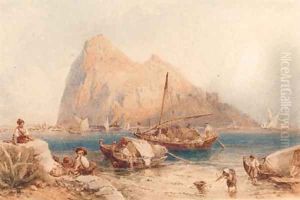 A view of Gibraltar by Myles Birket Foster