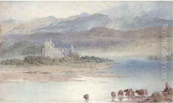 Cattle watering on a Scottish loch - view 1