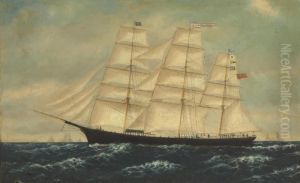 The English Clipper Ship Cambridge In Coastal Water With Othersshipping by William Pierce Stubbs