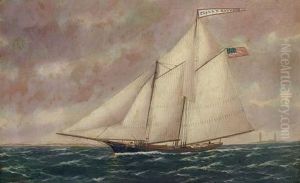 The Racing Schooner Clara R. Harwood Off Cape Anne Lighthouse by William Pierce Stubbs