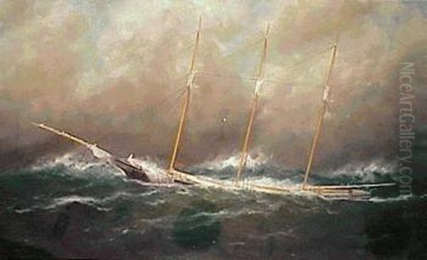 The Three-masted Schooner 'zacheus Sherman' In Rough Seas - view 1